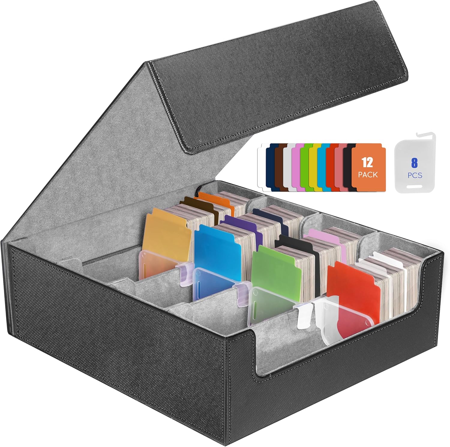 Trading Card Storage Box Fits 3200+ Cards, Commander Deck Case with 12 Pcs Card Dividers&8 Card Supporters, PU Leather Magnetic Closure, Magic/TCG/YuGiOh/Sport Cards Blue and Grey randomly shipped