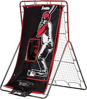 Franklin Sports Baseball Pitching Target and Rebounder Net - 2-in-1 Switch Hitter Pitch Trainer + Pitchback Net - Pitching Target with Hitter + Strikezone, Red