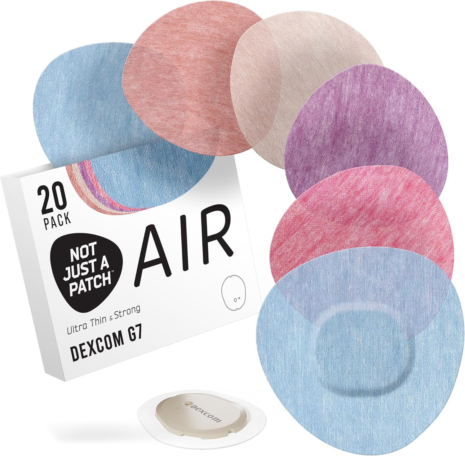 Not Just A Patch Air Dexcom G7 Adhesive Patches (20 Pack) - Stelo CGM & Dexcom G7 Over Patches with Ultra-Hold Durable Sensor Covers - Multicolor