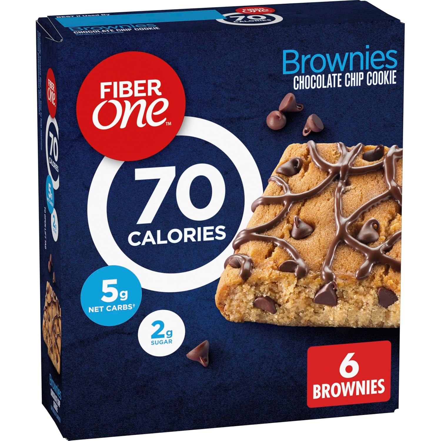 Fiber One 70 Calorie Brownies, Chocolate Chip Cookie, Snack Bars, 6 Bars, 5.34 oz
