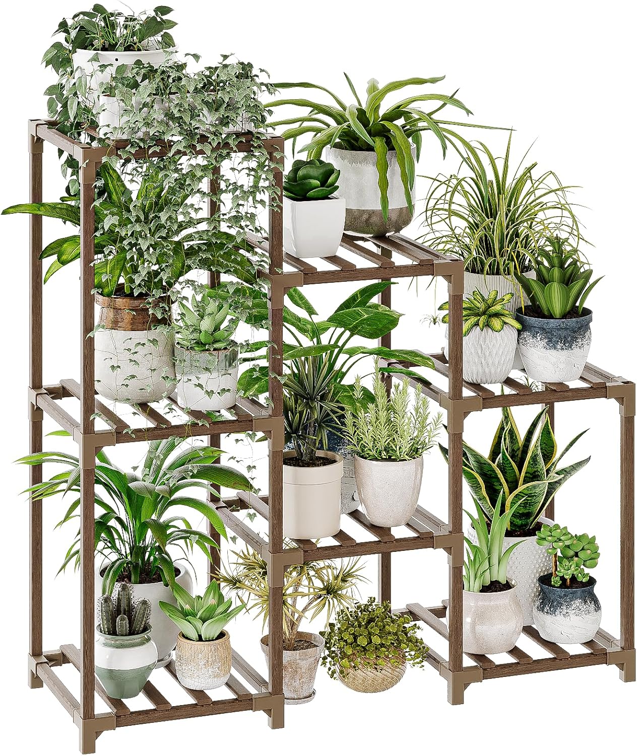 Bamworld Plant Stand Indoor Plant Shelf Outdoor Wood Plant Rack for Multiple Plants 3 Tiers Ladder Plant Pot Holder for Living Room Patio Boho Home Decor for Gardening