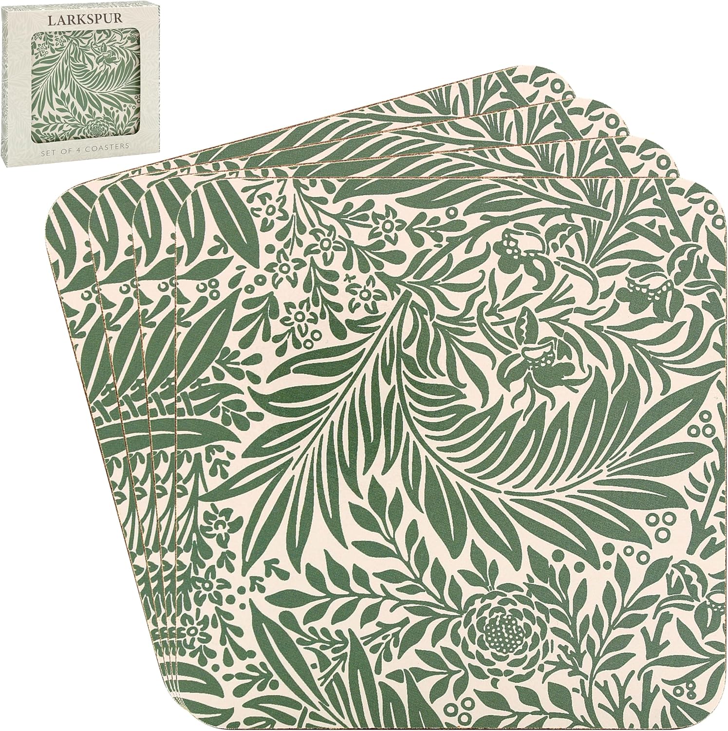 The Leonardo Collection William Morris Larkspur Coasters Set of 4 For Office Home & Kitchen | Lovely Coaster Set For Decorative Home Accessories Drinks Coasters For Tea & Coffee