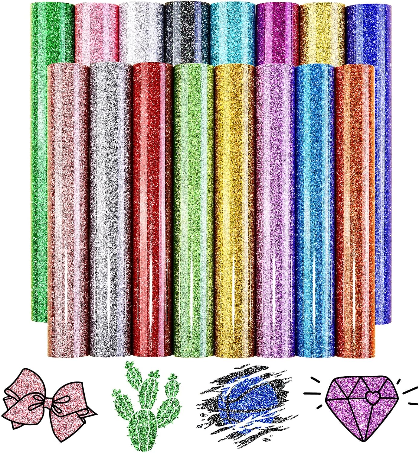 Tintnut Glitter HTV Heat Transfer Vinyl - 16 Sheets 12"X12" Colorful Glitter Heat Transfer Vinyl Shinny Glitter Iron On Vinyl for T-Shirts Glitter HTV Compatible with Cricut Or Sillhoutte Cameo