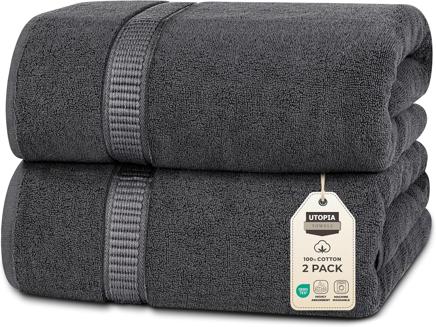 Utopia Towels Luxurious Jumbo Bath Sheet 2 Piece, 600 GSM, 35 by 70 Inches, 100% Ring Spun Cotton, Highly Absorbent and Quick Dry Extra Large Bath Towel, Super Soft Towel, Grey