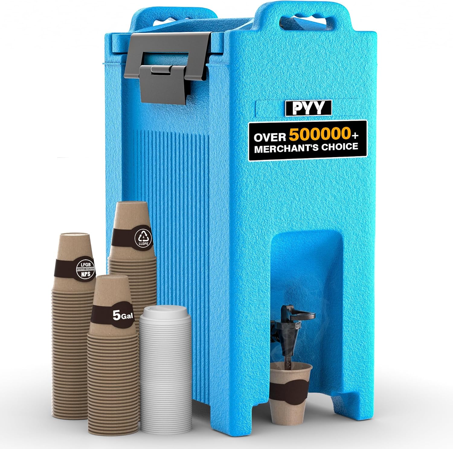 PYY Insulated Beverage Dispenser 5 Gallon, Hot and Cold Commercial Thermal Container with Spigot Handle and Stand, for Chocolate Cocoa Iced Juice Tea Milk Restaurant Party, Blue