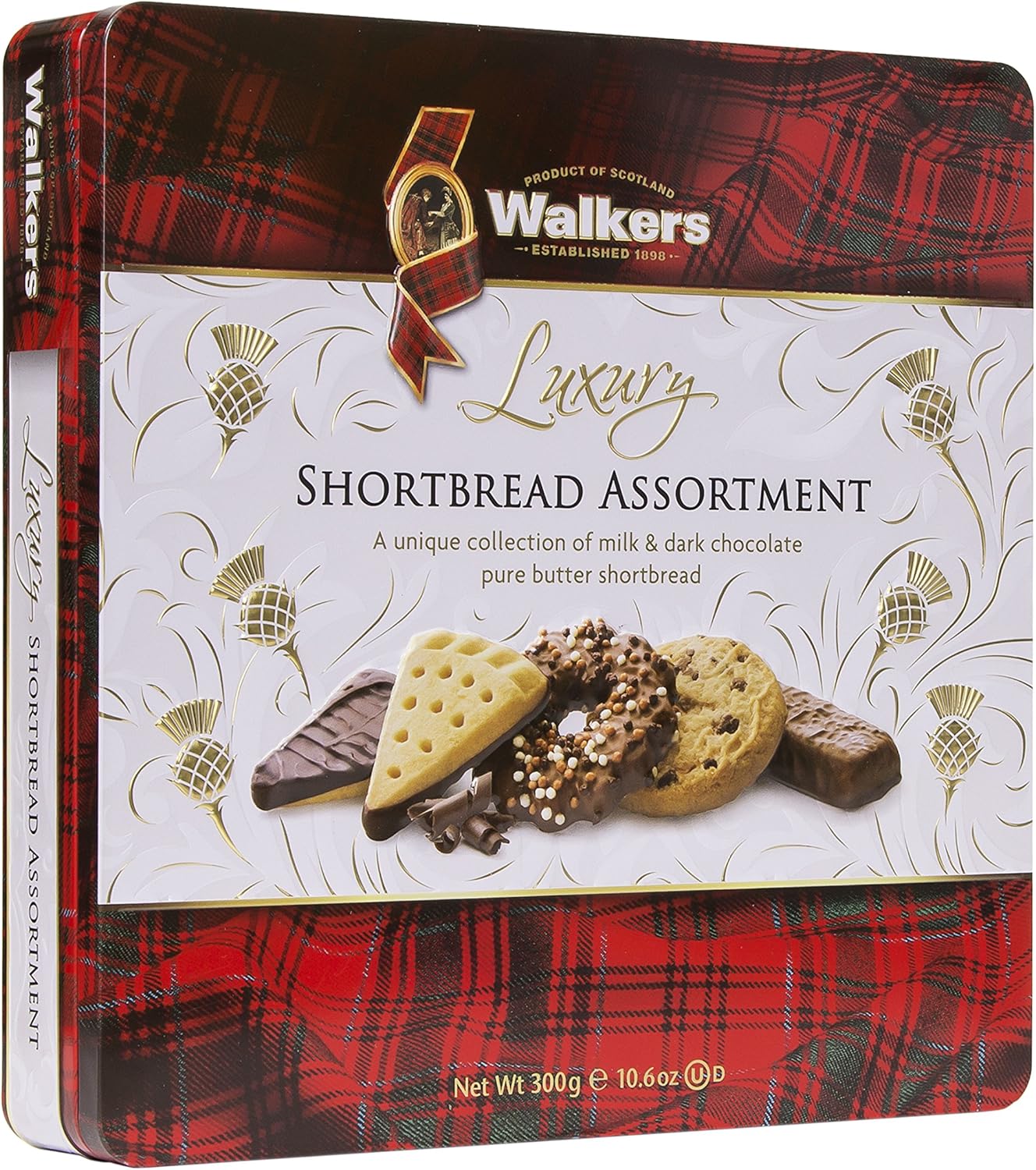 Walker's Shortbread Luxury Milk & Dark Chocolate Assortment Tin, Traditional Pure Butter Scottish Recipe, 300g