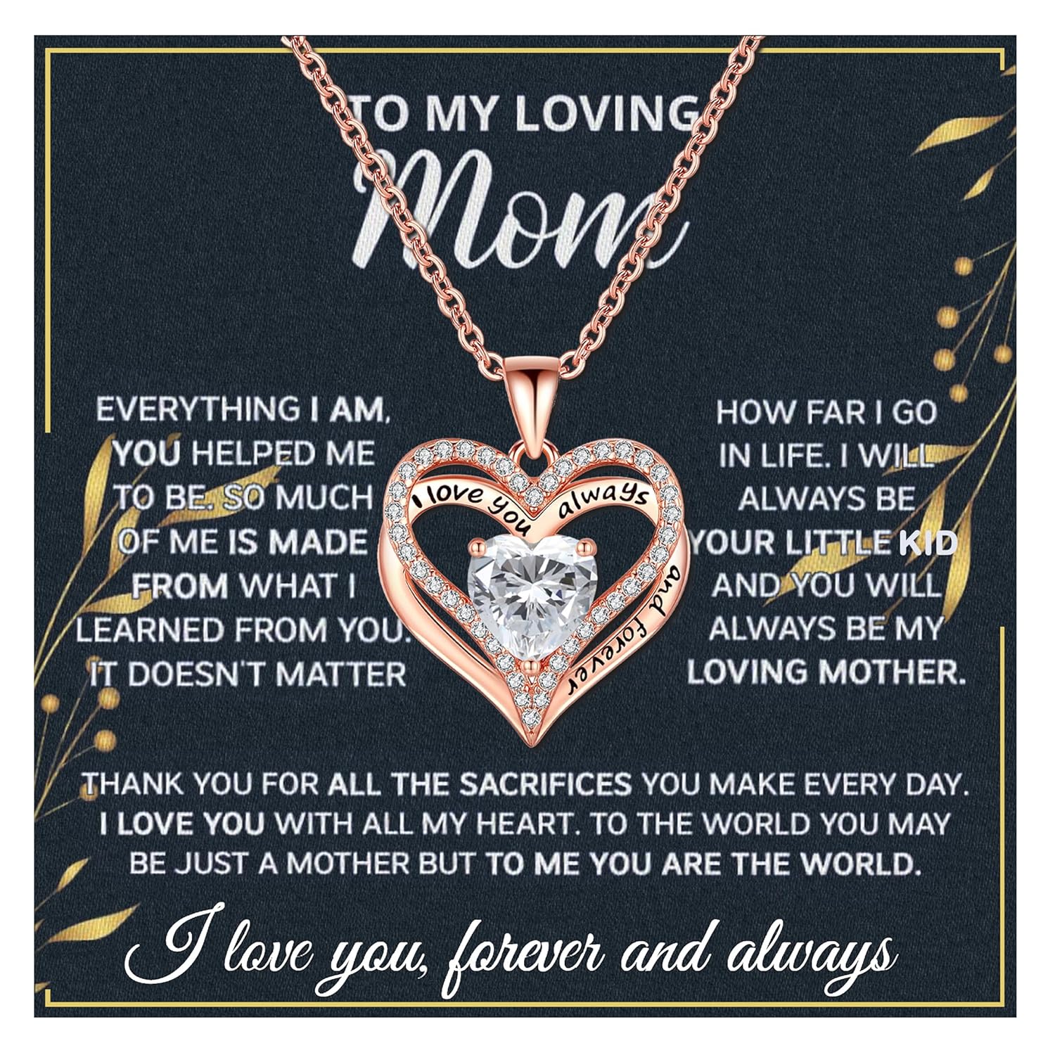 Mothers Day Gifts For Mom From Son Daughter Mom Necklace For Women New Mom Gifts Birthday Christmas Gifts With Heartfelt Message & Lighted Box (Sterling Silver plated rose gold, 682-love heart 04)