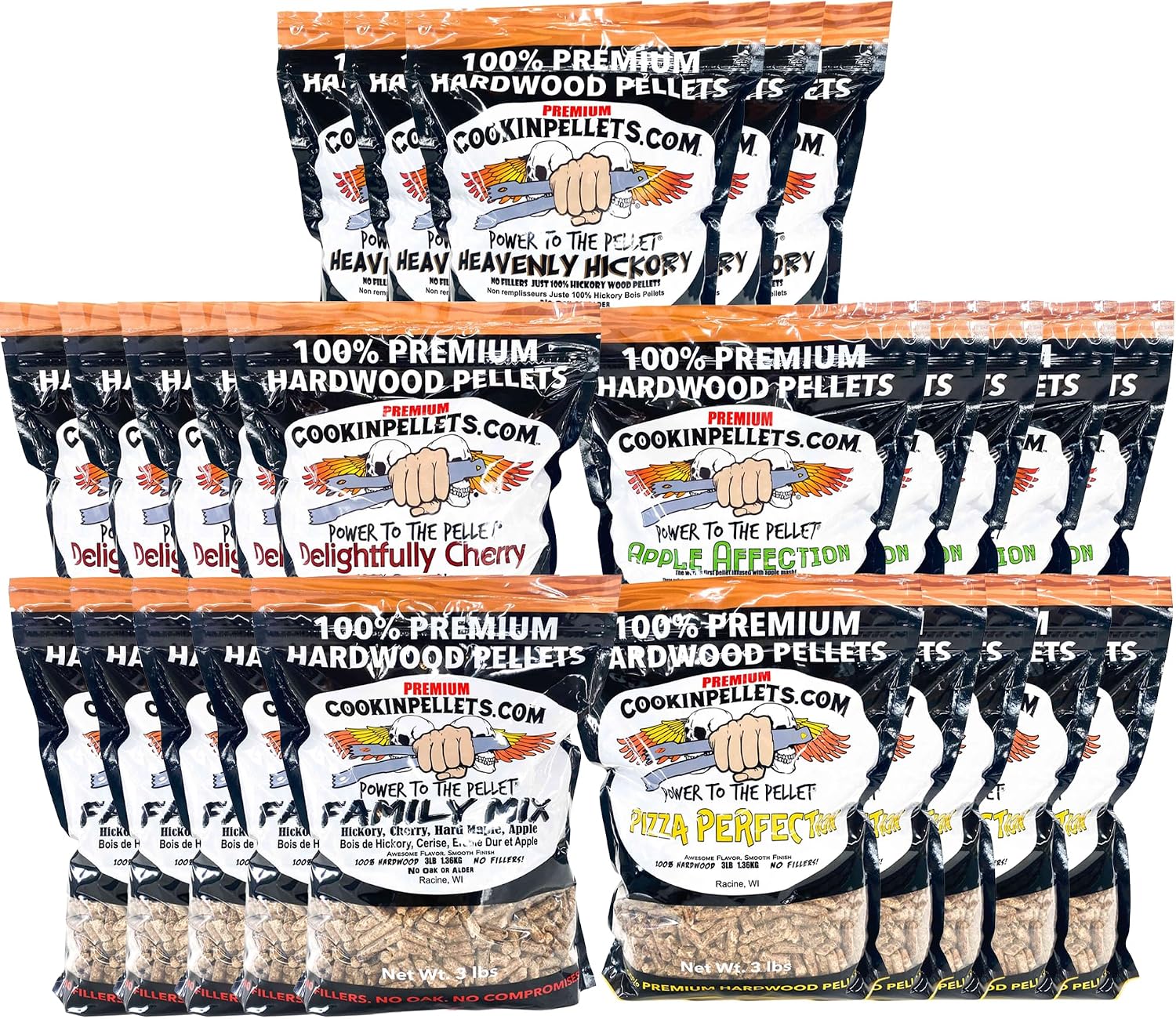 CookinPellets Natural Hardwood Grill Pellets, 5 Flavor Bundle, 25 3lb Bags