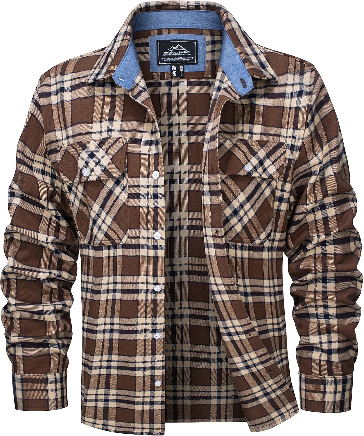 MAGCOMSEN Men's Flannel Shirts Cotton Long Sleeve Plaid Shirt Casual Fashion Button Up Shirts Jackets with 2 Pockets