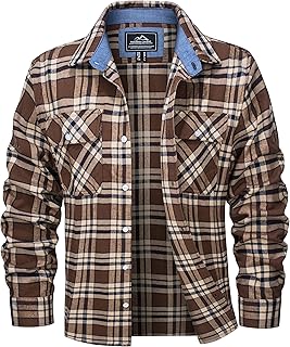 MAGCOMSEN Men's Flannel Shirts Cotton Long Sleeve Plaid Shirt Casual Fashion Button Up Shirts Jackets with 2 Pockets