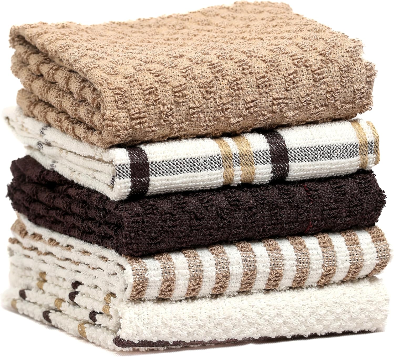 Olivia Rocco 5 Pack Terry Kitchen Tea Towels Cotton Super Absorbent Quick Drying Soft Towel Cloth, Natural