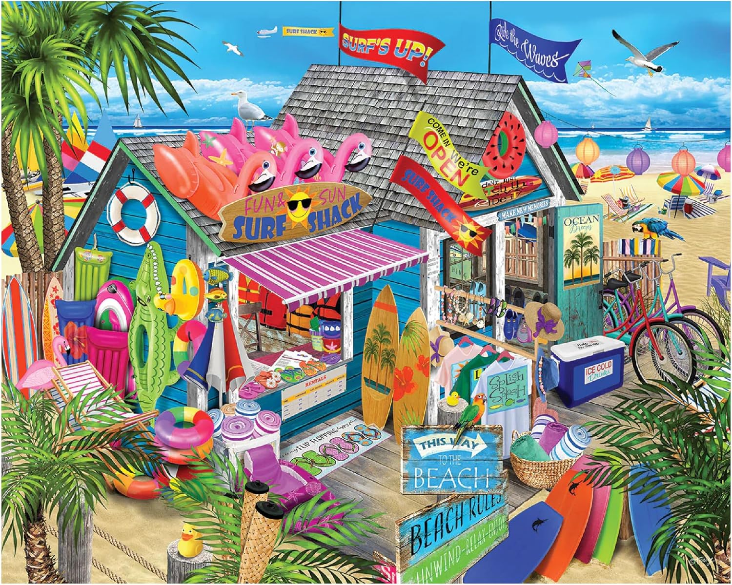 White Mountain Surf Shack 1000 Piece Puzzle for Adults Beach Summer Jigsaw Puzzles for Grandparents Adult Family