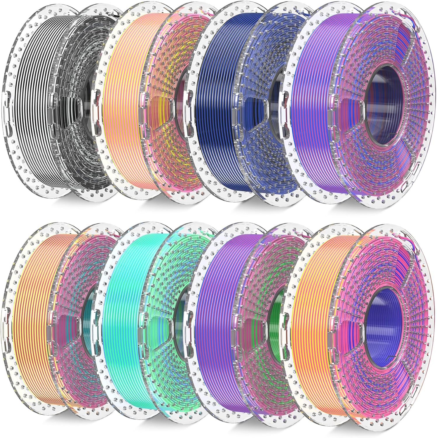 SUNLU 3D Printer Filament Bundle, Silk Filament Multicolor, Individually Vacuum Packed, Dual Color*5, Triple Color *3, 2kg in Total