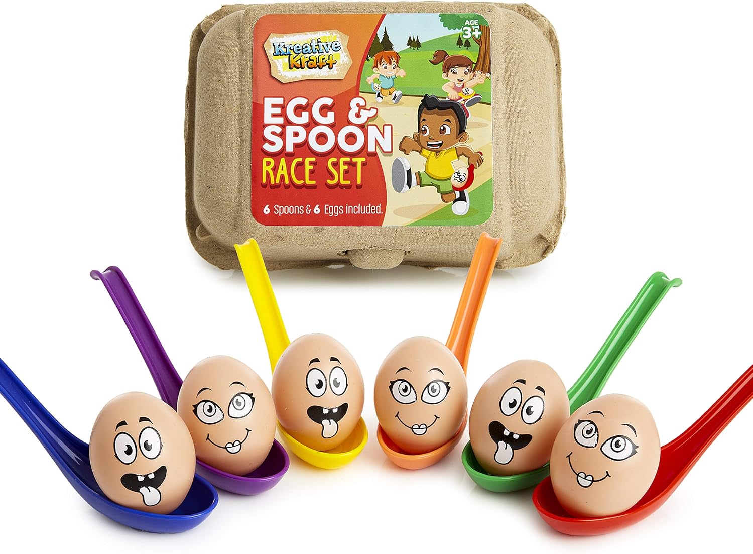 KreativeKraft Egg and Spoon Race Kit, Garden Outdoor Toys Family Party Games Set Includes 6 Easter Eggs & 6 Plastic Spoons Kids and Adults