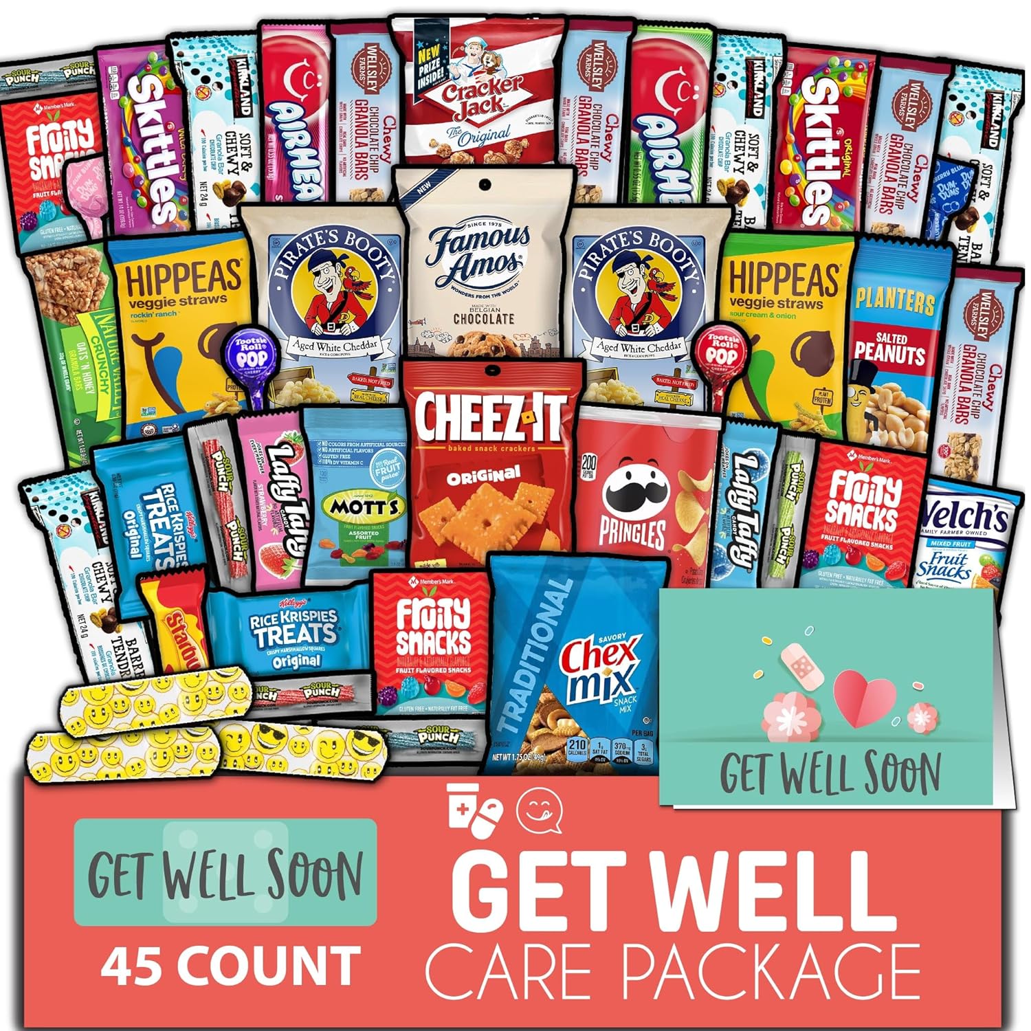Gift A Snack - Get Well Soon Snack Box Variety Pack Care Package + Greeting Card (45 Count) Feel Better Sweet Treats Gift Basket, Candies Chips Crackers Bars - Cravy Food Assortments & Variety Gifts