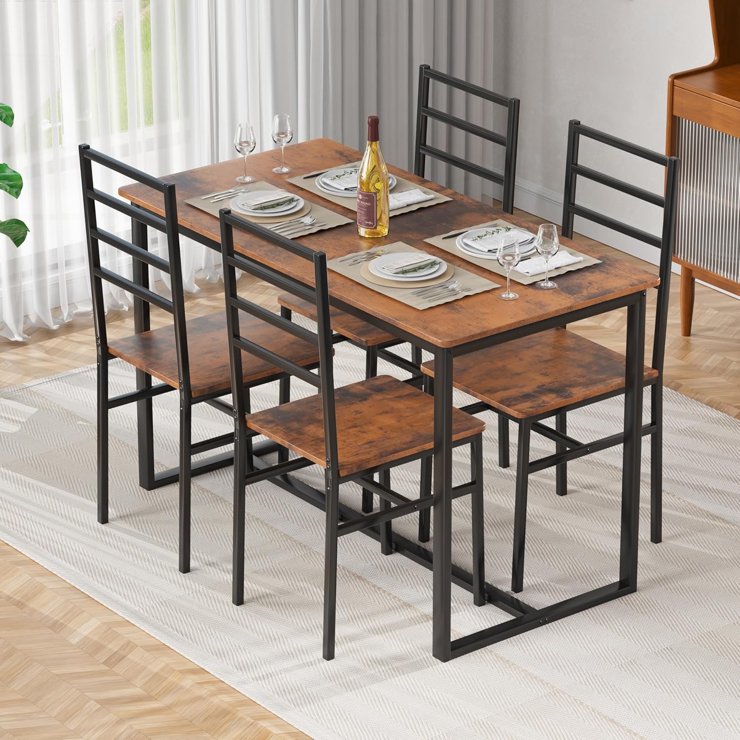 47” Kitchen Dining Table Set for 4, 5-Piece Kitchen Table Set, Base Reinforcement Structure Dining Room Table Sets,Kitchen Table Set with 4 Chairs for Small Space, Dinette,Apartment