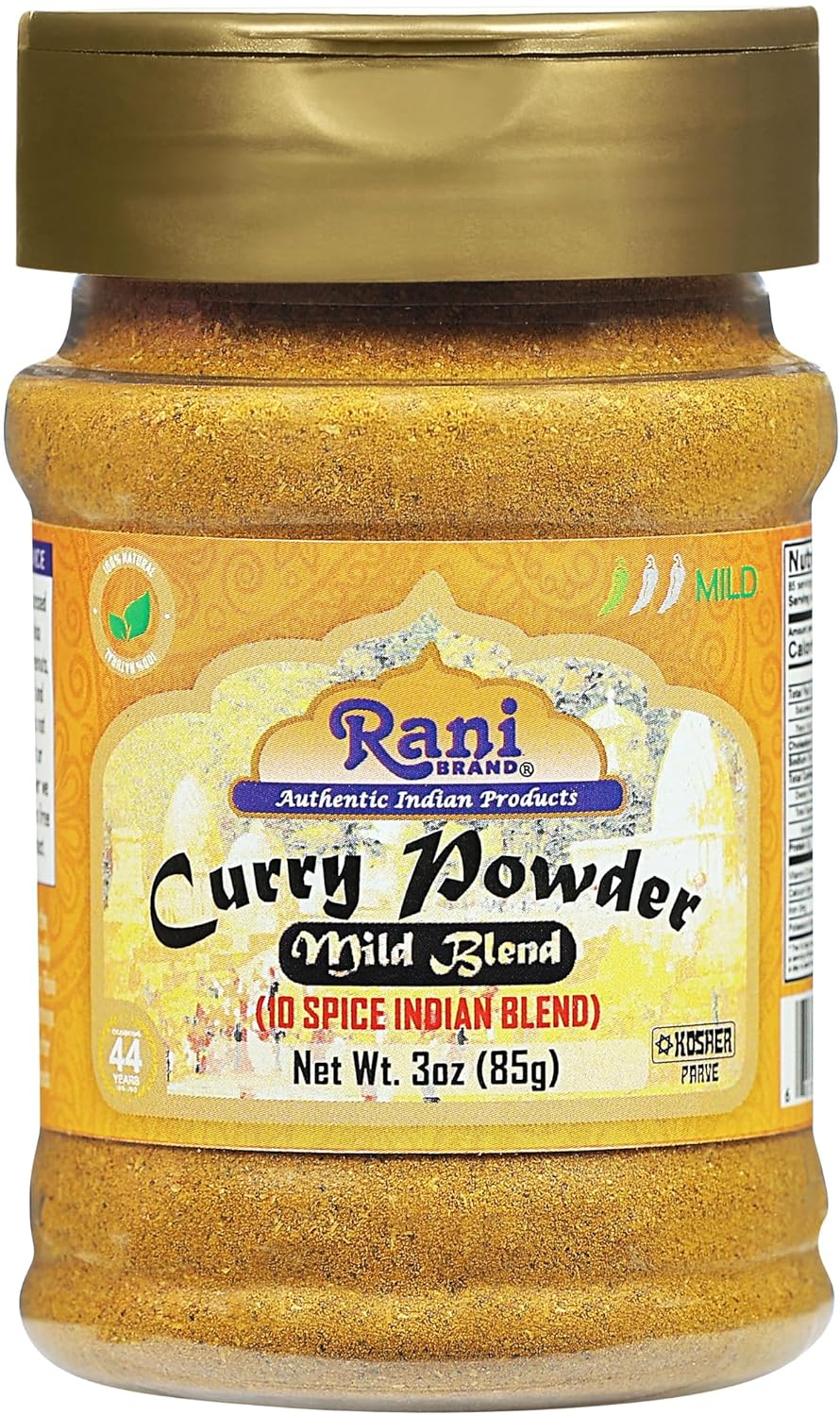 Rani Curry Powder Mild (10-Spice Authentic Indian Blend) 3oz (85g) PET Jar ~ All Natural | Salt-Free | NO Chili or Peppers | Vegan | No Colors | Gluten Friendly | NON-GMO | Kosher | Indian Origin