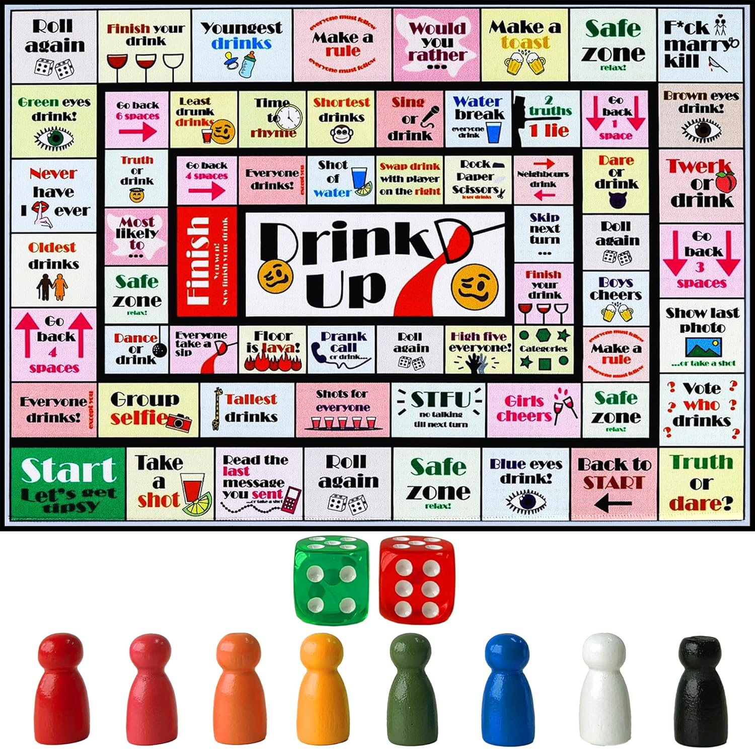 Drinking Board Games for Adults - Fun Interactive Drink Up Game for Tipsy Drinking Adult Only Groups Girls Night Bachelorette Birthday Party Any Occasion - Mat Board Game Age 21+ 2-8 Players