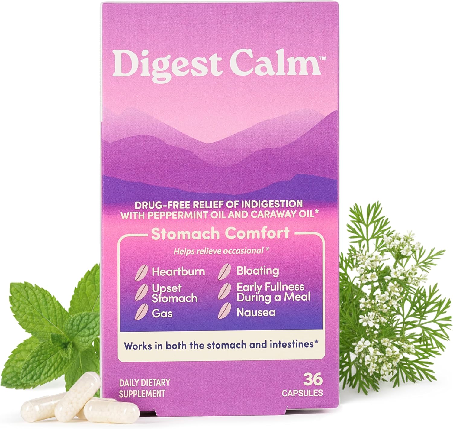 Digest Calm™ - Relief of Occasional Indigestion, Upset Stomach, Nausea, Gas, Bloating, Early Fullness - Herbal Supplement - 36 Capsules