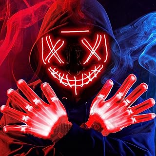 JOYIN Halloween Led Mask Light Up Scary Mask and Gloves for Cosplay Costume (Red), 3 Modes Glow in The Dark Mask for Boys Girls