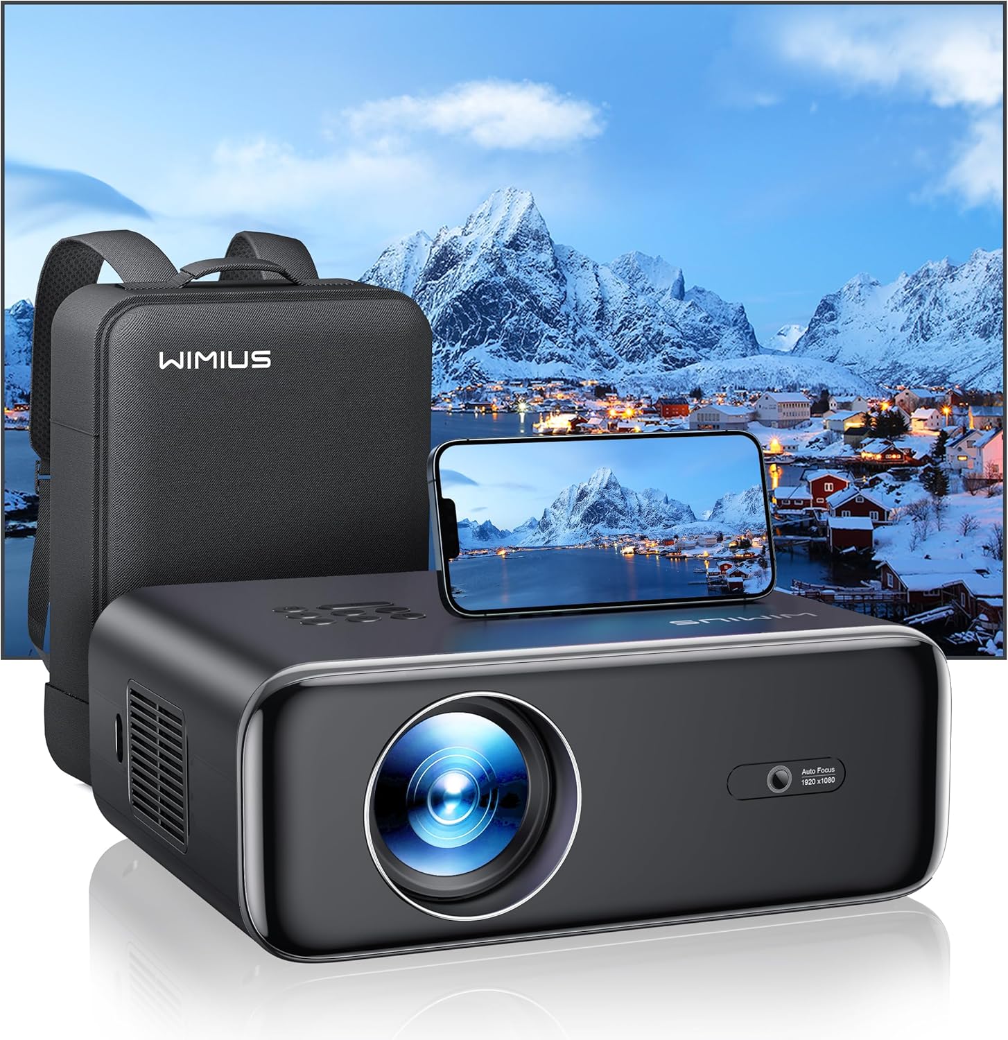 【Auto Focus & Keystone】Projector, 32000 Lumen WiFi 6 Bluetooth Full HD 1080P Portable Projector Supported 4K,4D/4P Keystone 50% Zoom 300" Display Home Cinema Projectors for Smartphone/TV Stick/PPT/PS5