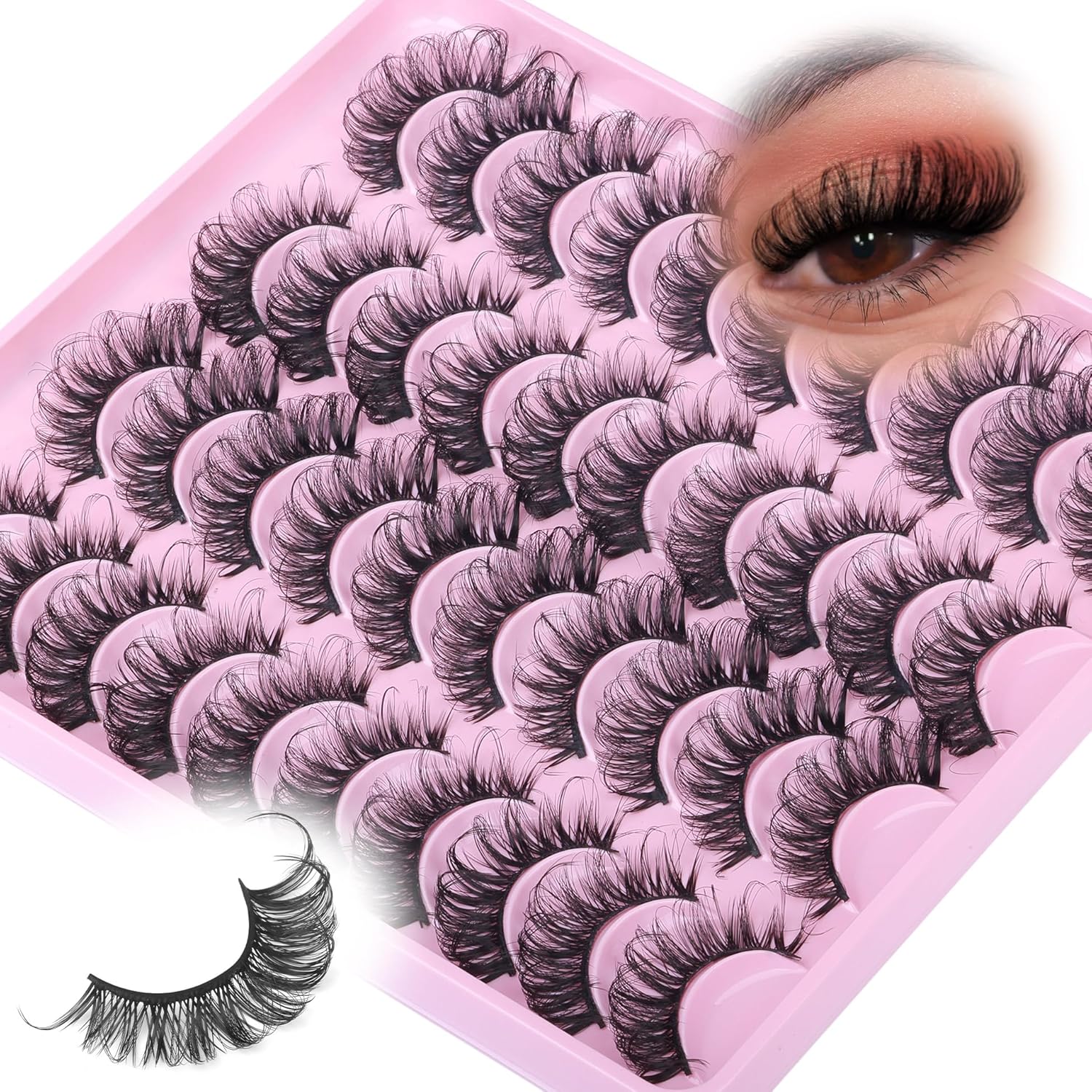 20 Pairs False Eyelashes Natural Lashes Cat Eye 22MM Wispy Eyelashes 10D Volume Fake Eyelashes Long Lashes Natural Look Wispy Lashes Faux Mink Lashes Strips by Lvmixwig