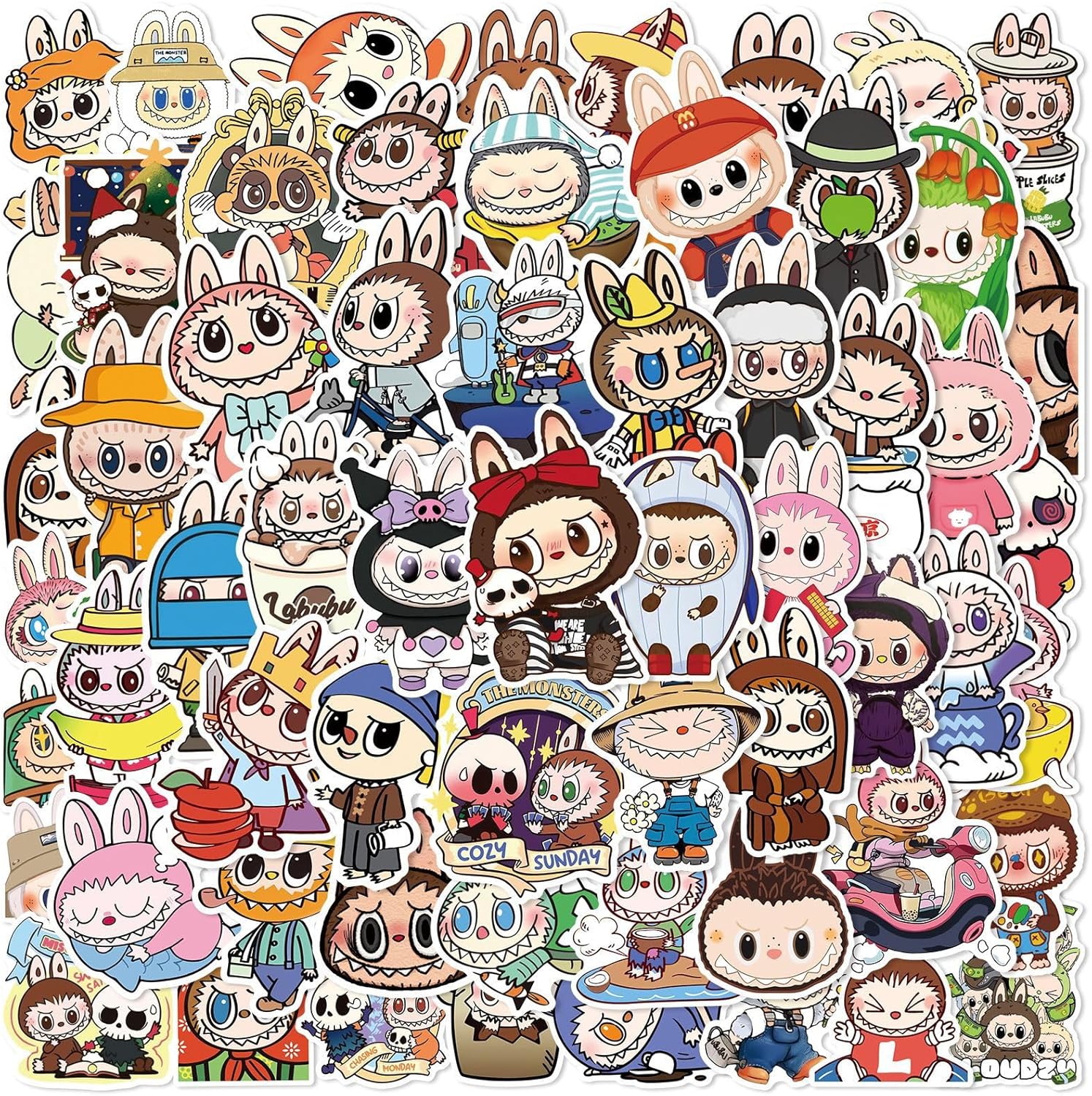 50PCS Cool Cartoon Decals for Kids, AOINQX Terror Labubu Waterproof Vinyl Stickers for Laptop Skateboard Phone Water Bottles Guitar Travel Case Bike,Boys Girls Party Favors