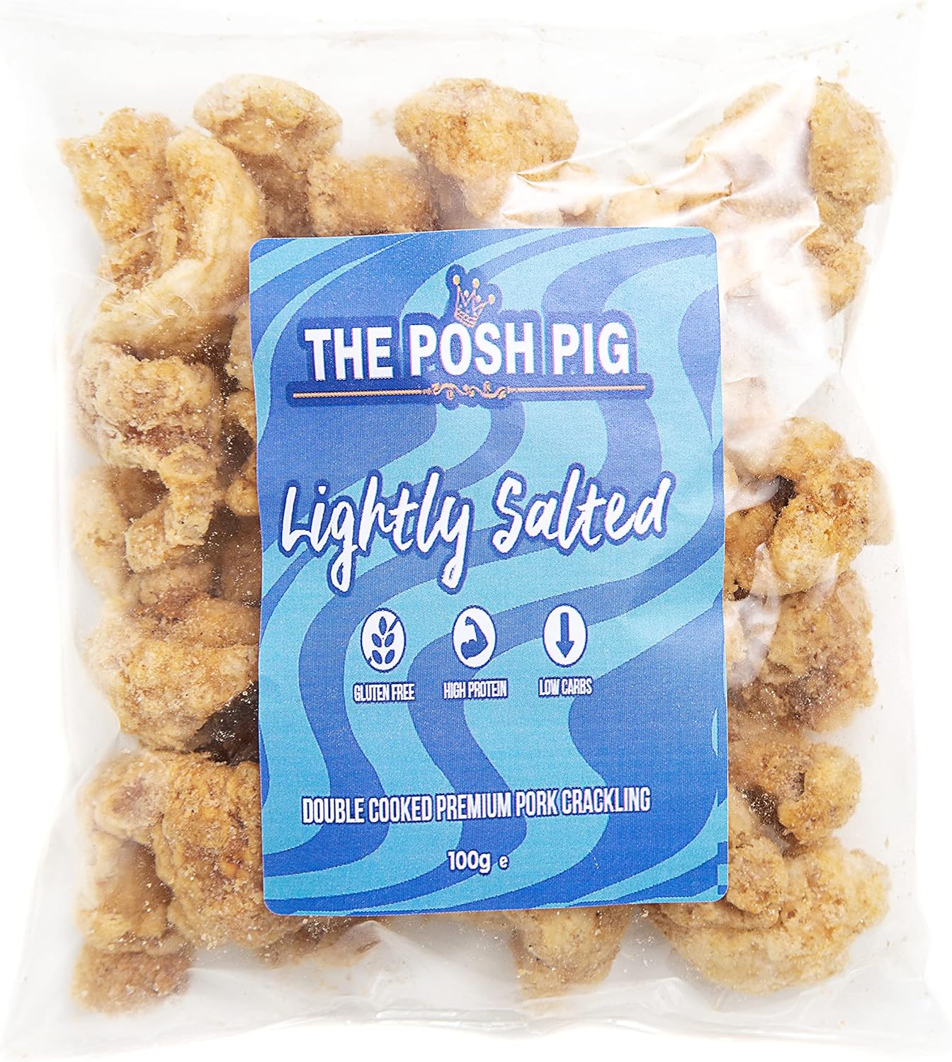 The Posh Pig Premium Pork Crackling - Bulk Bag - 100g - Gluten Free, Allergen Free, High Protein, Low Carb (Salted)