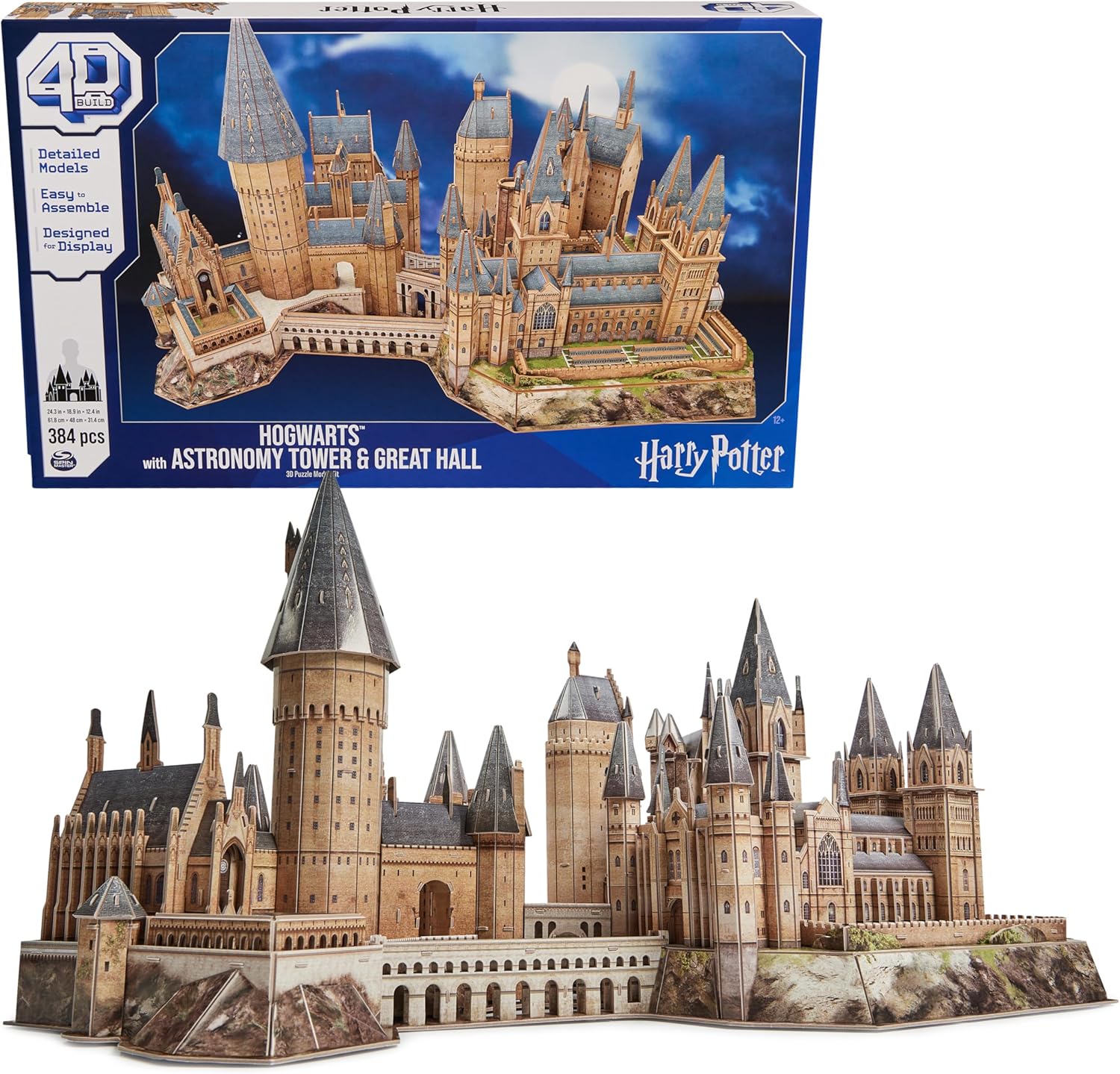 4D Build, Harry Potter Deluxe Hogwarts Castle with Astronomy Tower & Great Hall Over 2ft. Wide Model Kit 384 Pcs | 3D Puzzles for Adults & Teens 12+