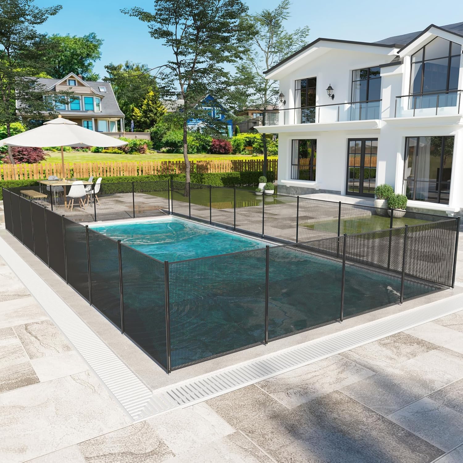 Pool Fence, 4x108 Ft Swimming Pool Fences, Removable Pool Fencing, Ground Safety Fencing, Easy Installation, Pool Fence Mesh Protects Kids and Pets, Black