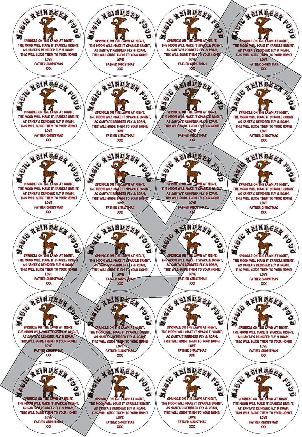 Party People 24, 48 or 72 Magic Reindeer Christmas Food Stickers Labels - White (72)