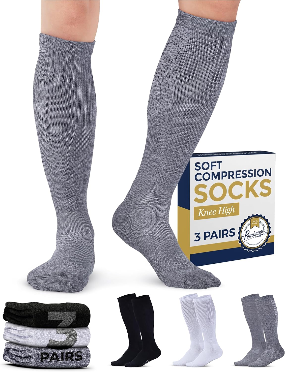Pembrook Light Compression Socks for Men - 3 Pairs | 8-15 mmhg Compression Dress Socks for Men | Support Socks for Men