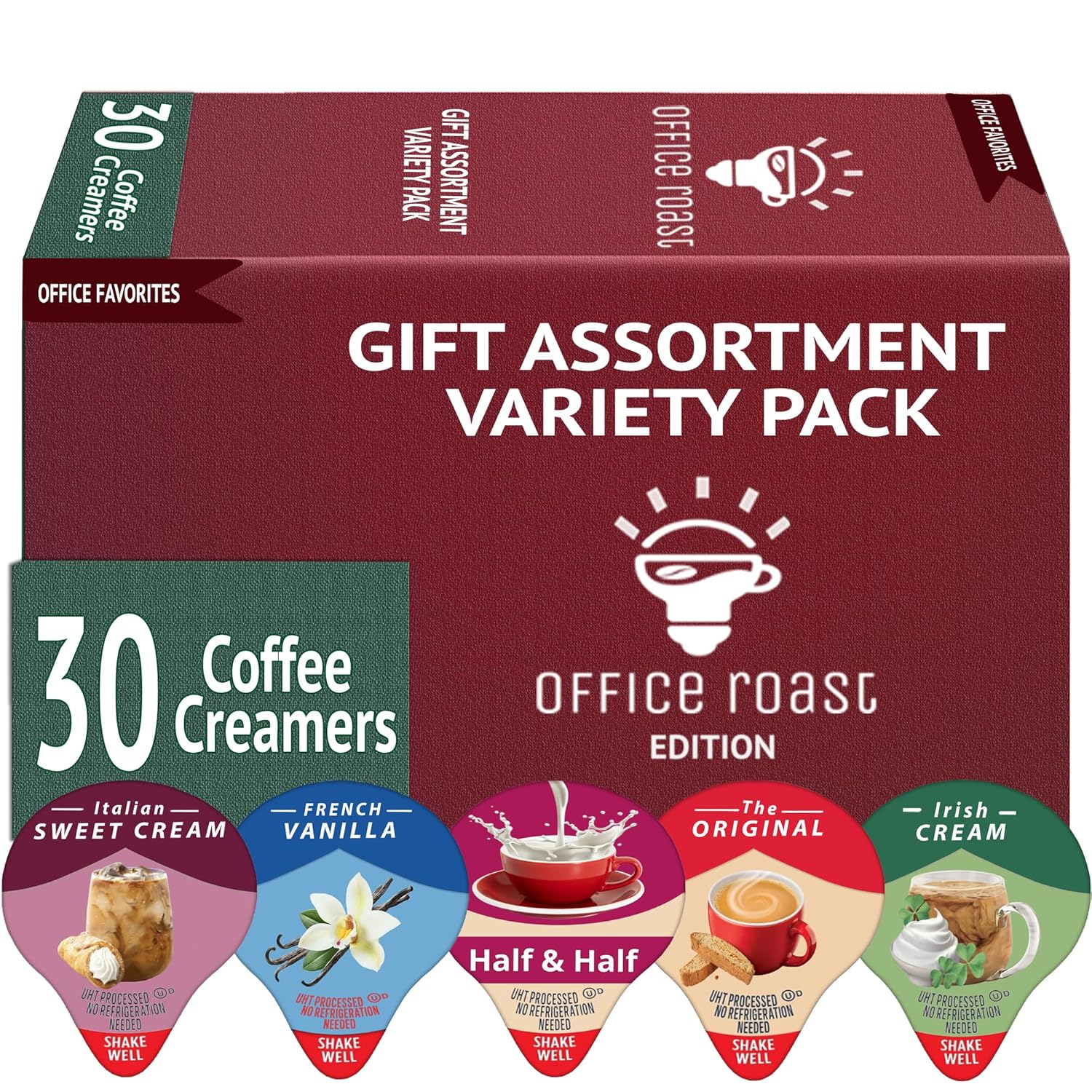 Variety Pack Creamers Liquid Creamer Singles | Gift Assortment Box | Coffee Cream, French Vanilla, Original, Irish Creme, Italian Sweet Creme & Half-Half - No Refrigeration - Box Of 30