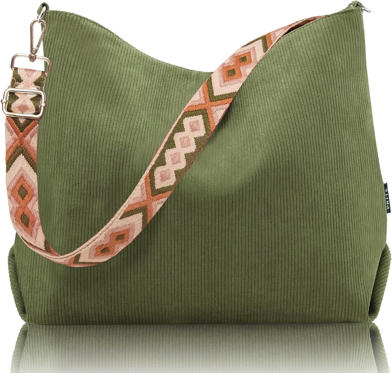 Prite Corduroy Tote Bag for Women with Zipper, Large Capacity Shoulder Bags with Adjustable Strap and Pockets Waterproof Handbag for Work School Shopping Travel College