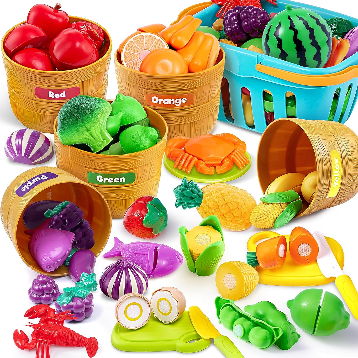 JOYIN Color Sorting Play Food Set - 71-Piece Cutting Food Toy, Kitchen Accessories for Kids, Learning Toys Food for Boys & Girls, Toddler Sorting /Fine Motor Skills Toy, Educational Toys