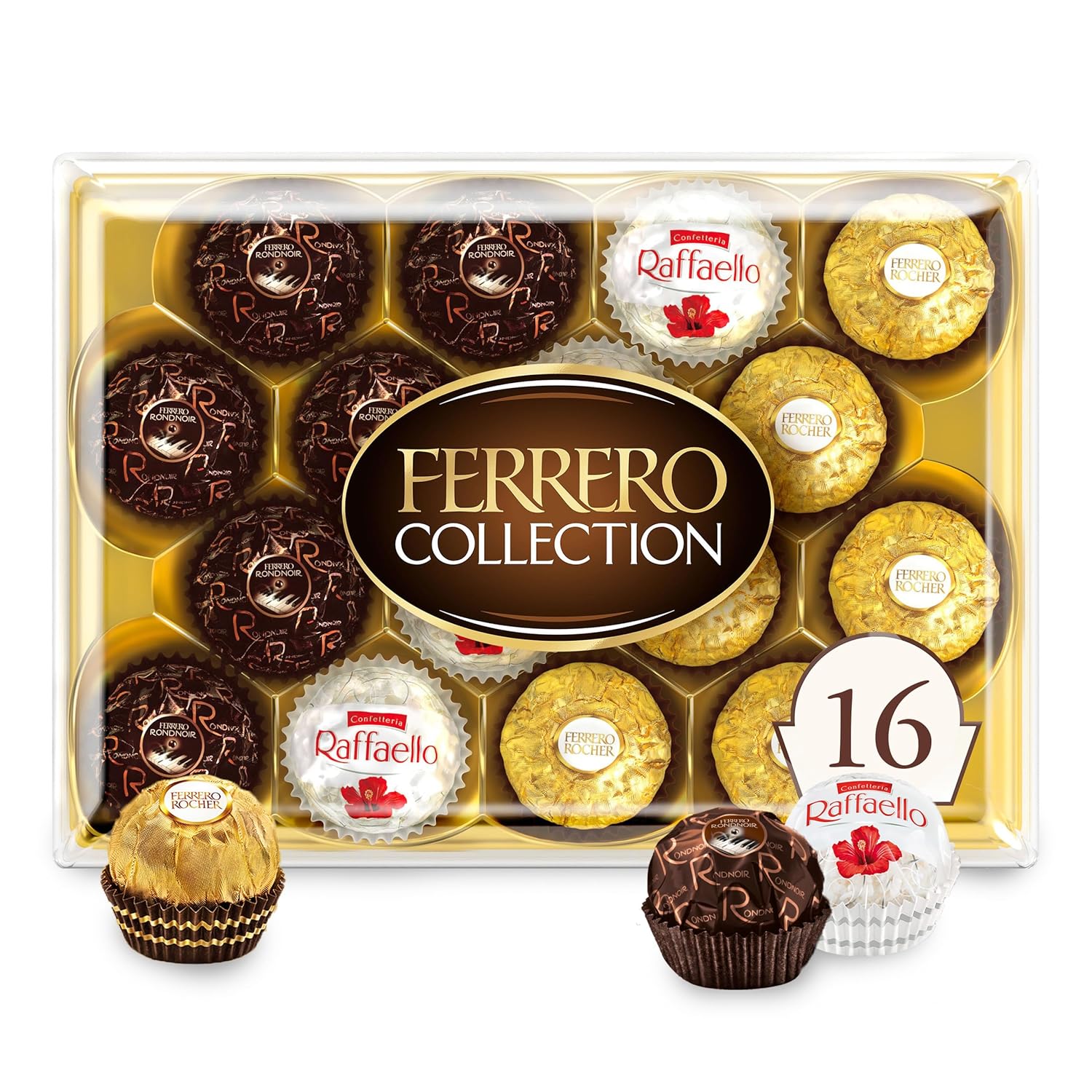 Ferrero Collection, Premium Assorted, Hazelnut, Dark Chocolate and Coconut, 16 Count Holiday Gift Box, 6.1 oz