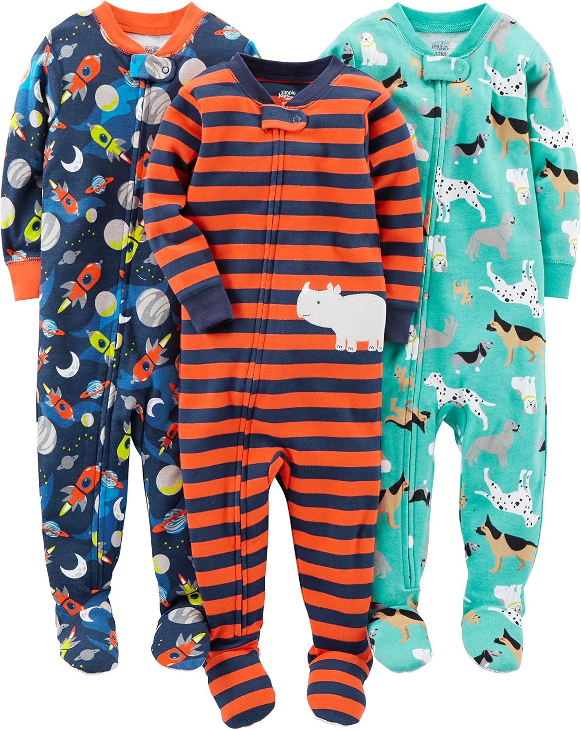 Simple Joys by Carter's Toddlers and Baby Boys' Snug-Fit Footed Cotton Pajamas, Pack of 3