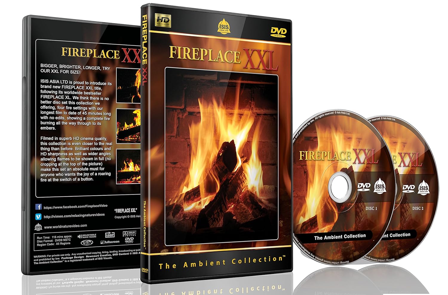 Fireplace DVD | Fireplace XXL | 2 DVDs Set with Double Extra Long Fires with Burning Wood Sounds