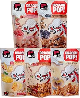 Kung Fu Tea Dragon Pop Popcorn – Gourmet Flavored Popcorn in Boba Tea Flavors – Sweet and Savory Popcorn Variety Pack – Pack of 5, 1.8 oz Bags
