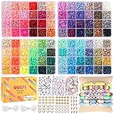 QUEFE 9600pcs Clay Beads for Bracelet Making Kit, 96 Colors Polymer Heishi Beads with Letter Beads Preppy Beads for Jewelry Necklace Making, Craft Gifts