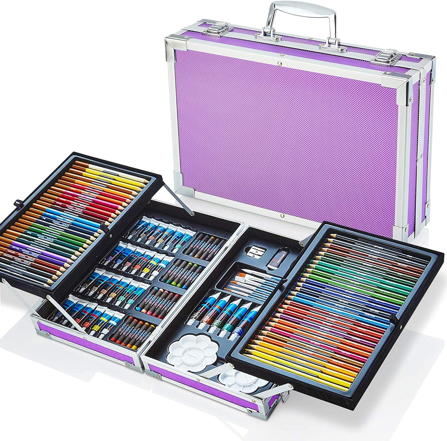 Artworx Multi Media Art Set - 125 Piece Aluminium Case With Paints, Colour Pencils & Oil Pastels - Mixed Supplies Kit