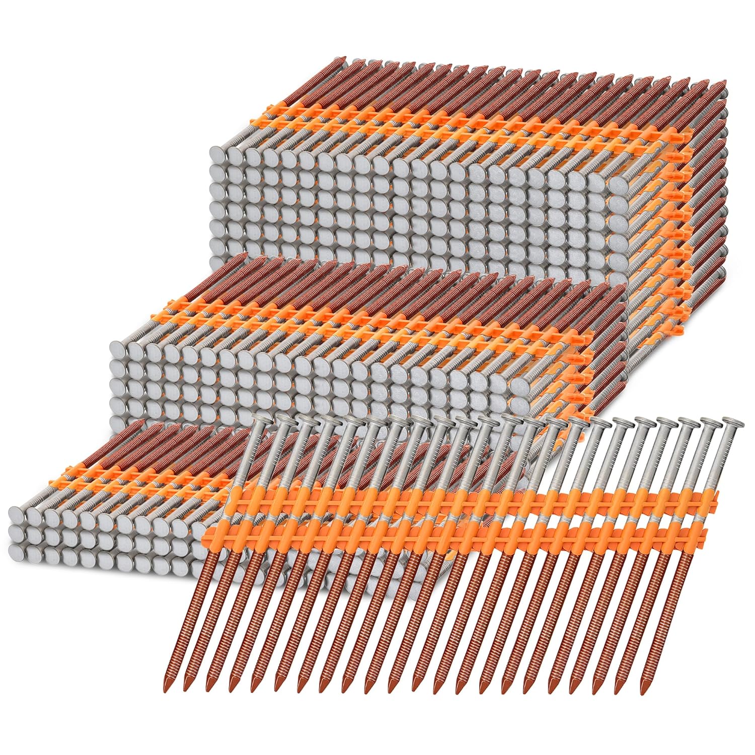 INMOZATA 1000 Count Framing Nails 21°, Full Round Head Hot Dipped Galvanized Ring Shank Plastic Strip Nails Joist Hanger Nails for Woodworking Project.（2-1/2 Inch x 0.113Inch）