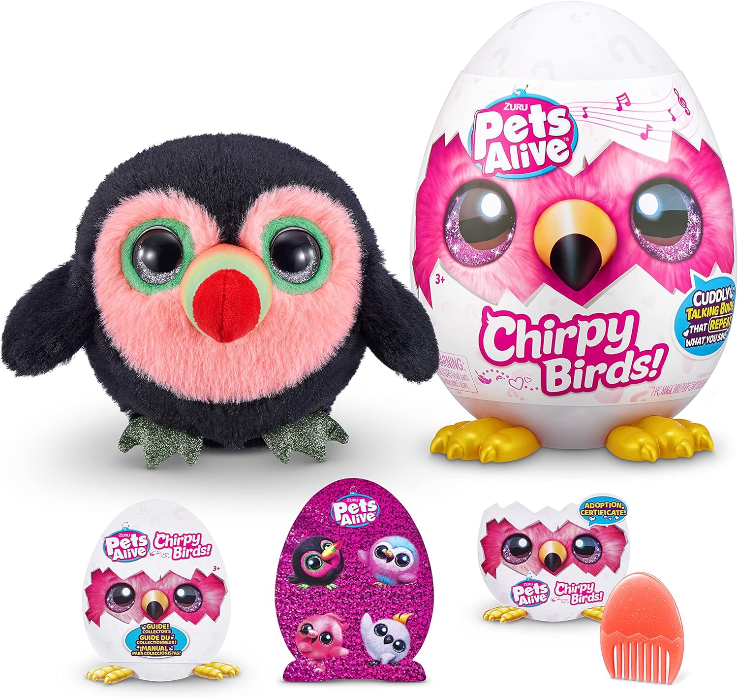 Pets Alive Chirpy Birds (Toucan) by ZURU, Electronic Pet That Speaks, Giant Surprise Egg, Stickers, Comb, Fluffy Clay, Bird Animal Plush for Girls