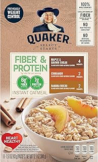 Quaker Instant Oatmeal, Fiber & Protein 3 Flavor Variety Pack, Individual Packets, 8 Count (Pack of 4)