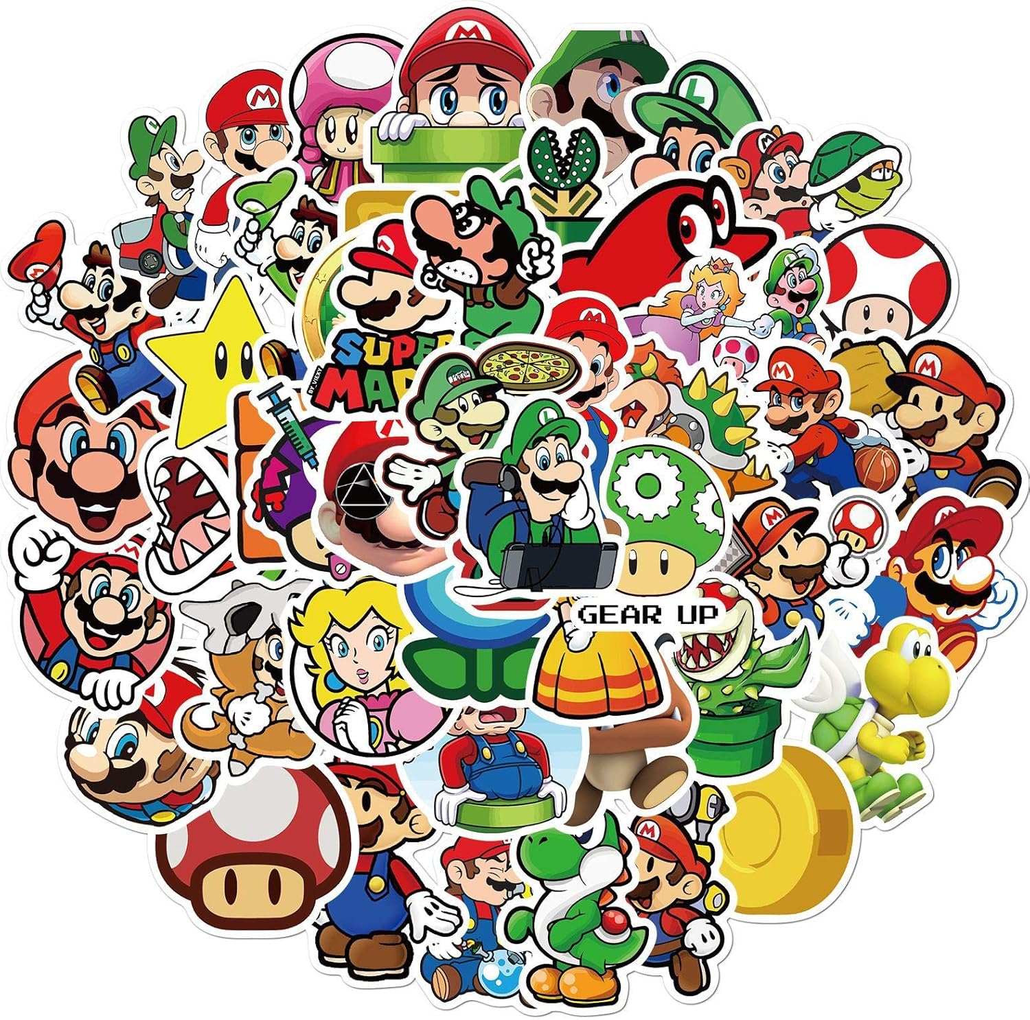 Mario Cartoon Stickers for Kids and Teen, Cool Game Stickers for Water Bottle, Skateboard, Trendy Vinyl Decal for Phone, Laptop, Bicycle, Travel Case (Mario)
