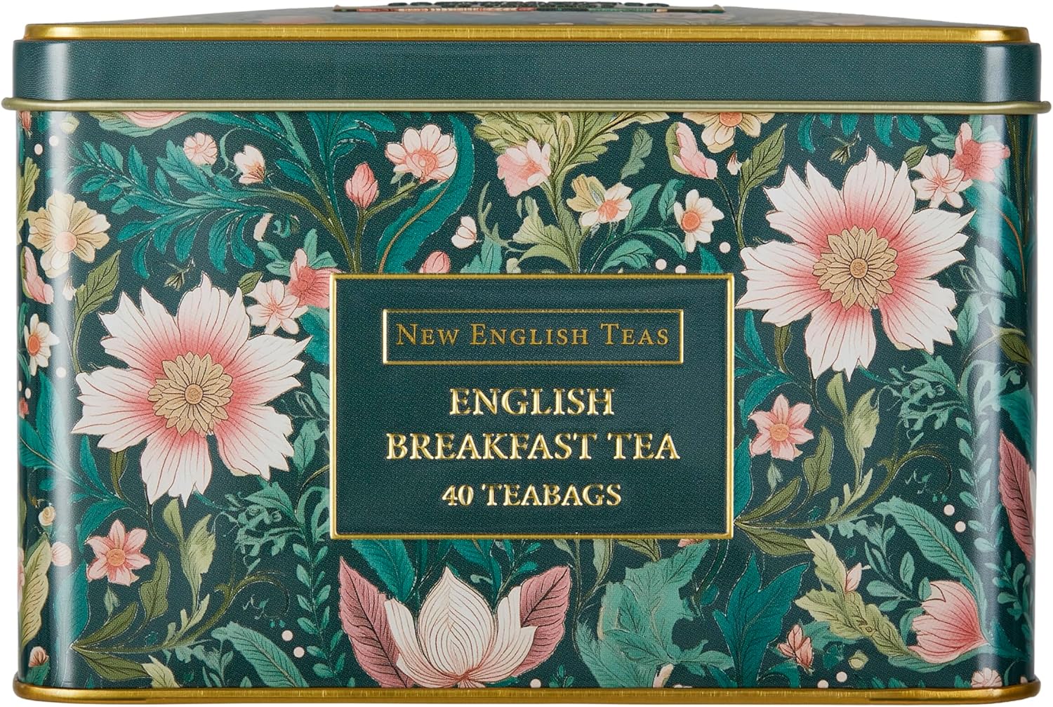 New English Teas Victorian Garden Tea Tin with 40 English Breakfast Teabags, Inspired by Embroidery & Textile Styles
