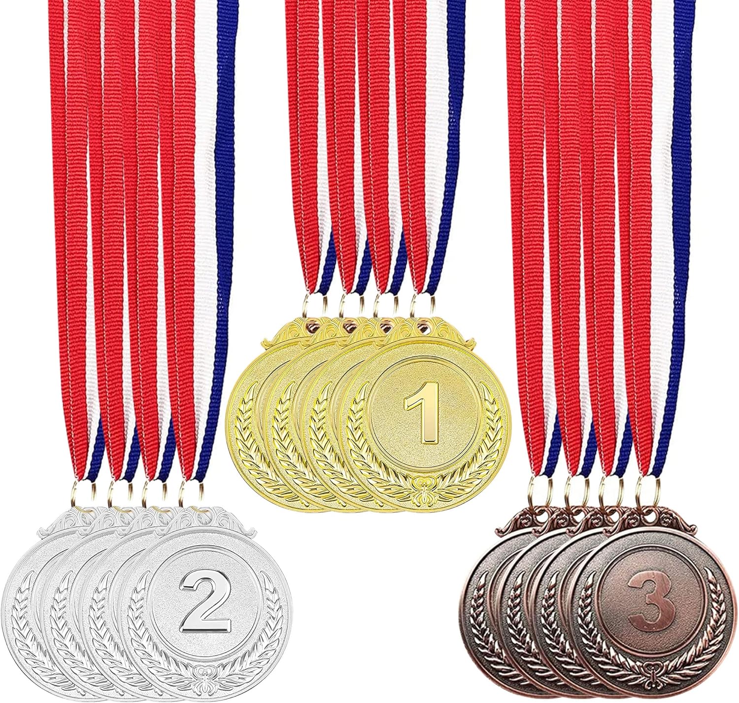 12 Pieces Metal Winner Gold Silver Bronze Award Medals With Neck Ribbon 2 Inches