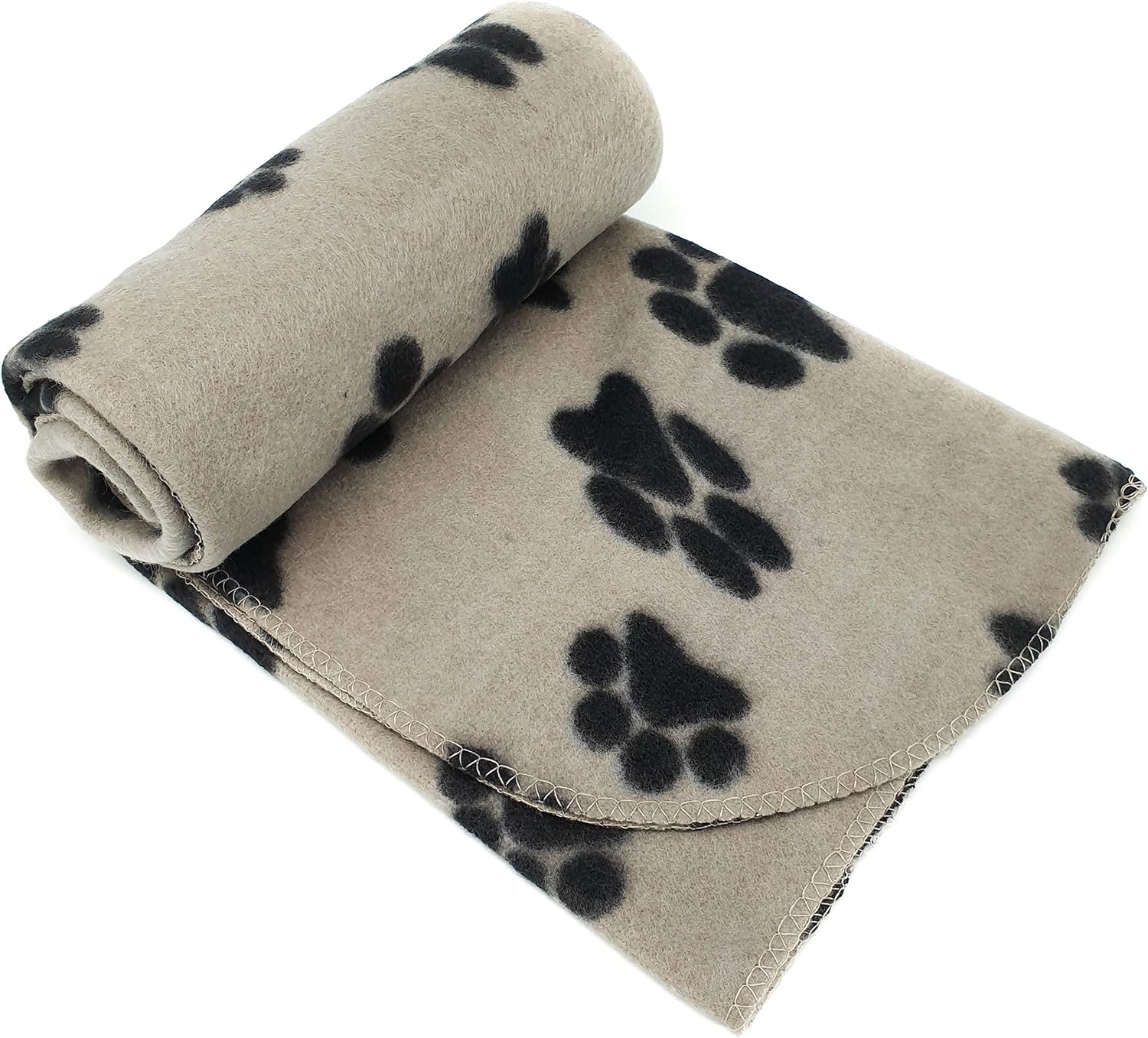 New Pet Touch Soft Fleece Pet Blanket Dogs Puppy Cat Kittens Blankets Paws & Bones Print ((73 X 70) cm, Beige (Black Paws))