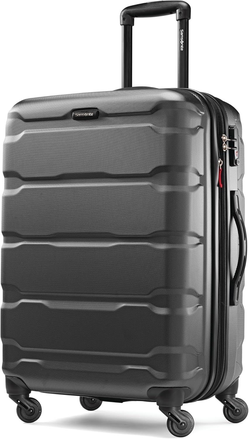 Samsonite Omni PC Hardside Expandable Luggage with Spinner Wheels, Checked-Medium 24-Inch, Black