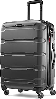 Samsonite Omni PC Hardside Expandable Luggage with Spinner Wheels, Checked-Medium 24-Inch, Black